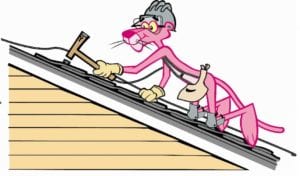 Pink Panther Working on Roof